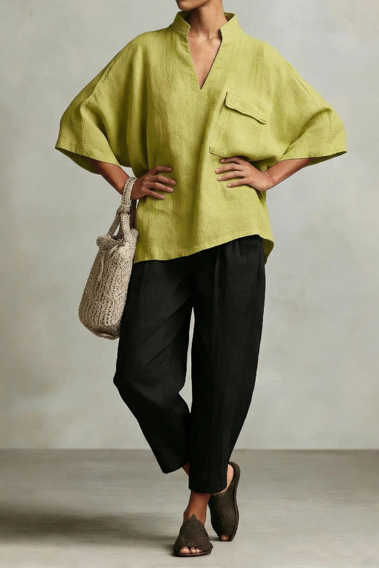 Loose-fitting Solid-color Stylish Women's Linen Shirt 