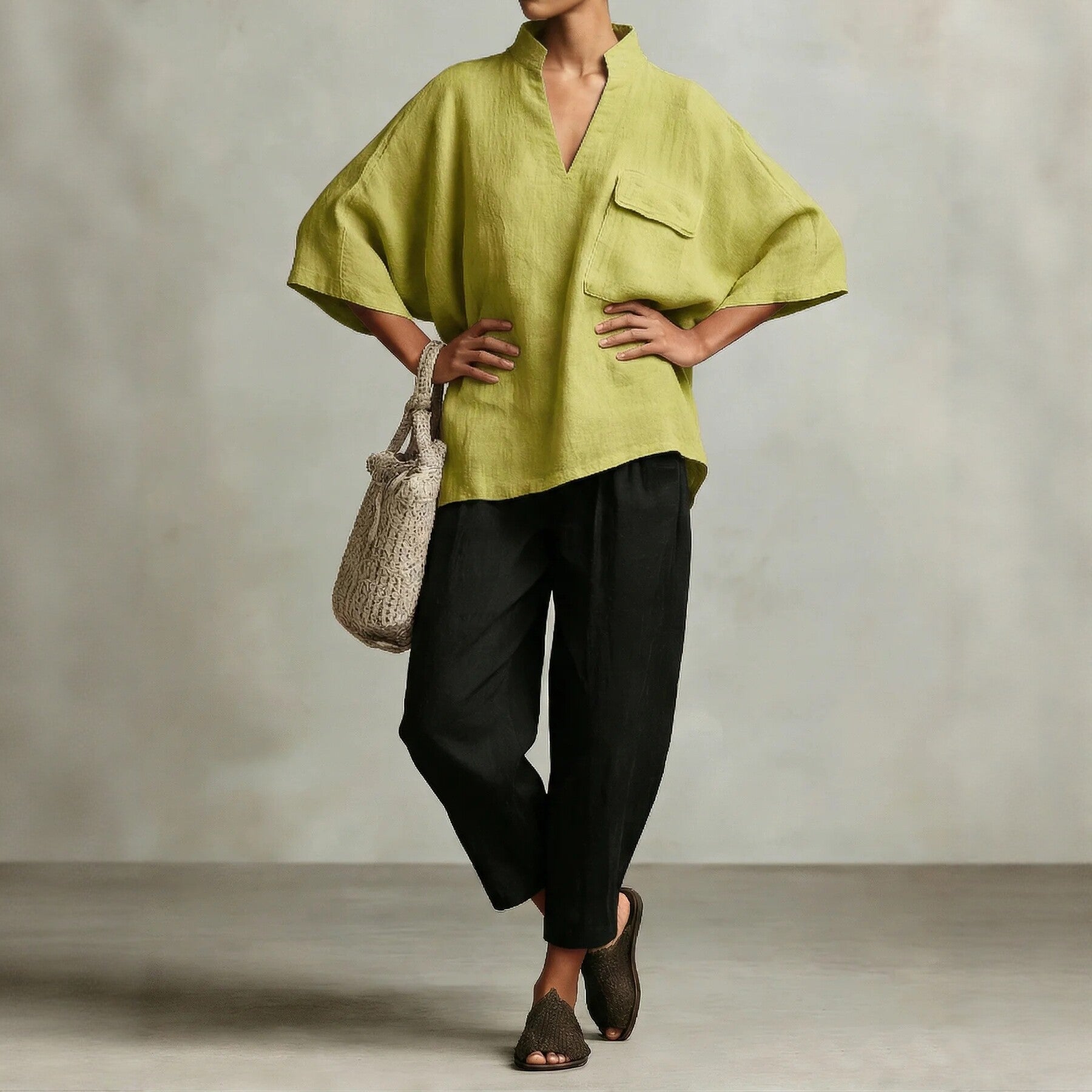 Loose-fitting Solid-color Stylish Women's Linen Shirt 
