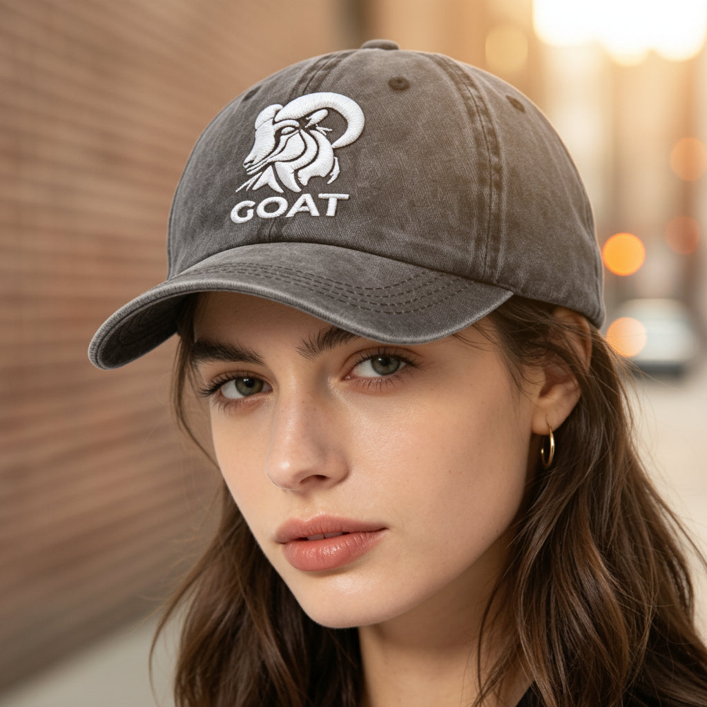 2pcs GOAT Ram Embroidered Baseball Cap - Vintage Washed Cotton Hat, Adjustable Unstructured Low Profile, Casual Outdoor Cap For Men Women 