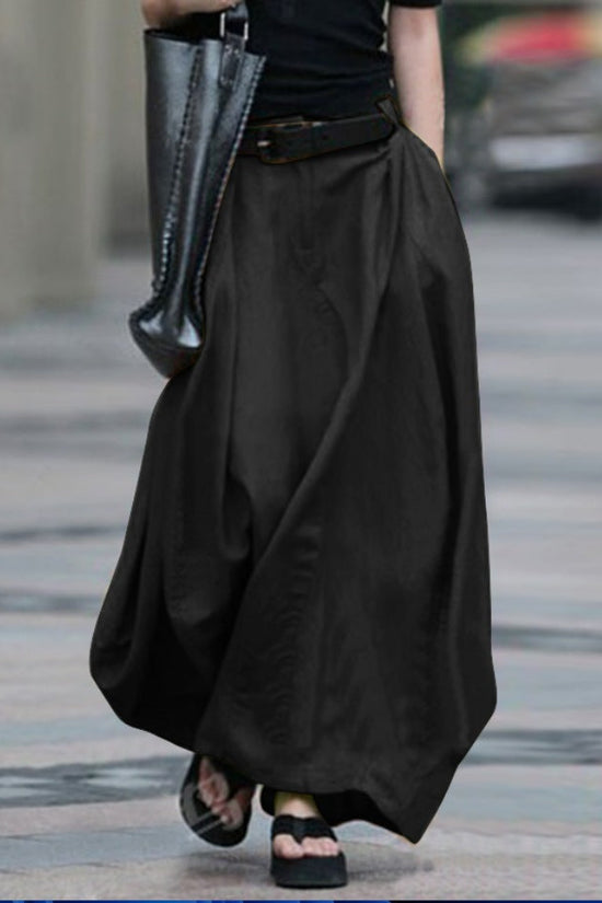 Womens Solid-color High-waisted Long Skirt 