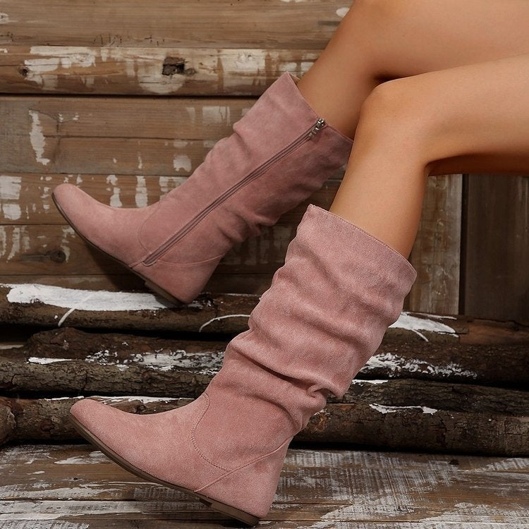 Plus Size Women's Side Zipper Pleated Pile Style Boots CJ