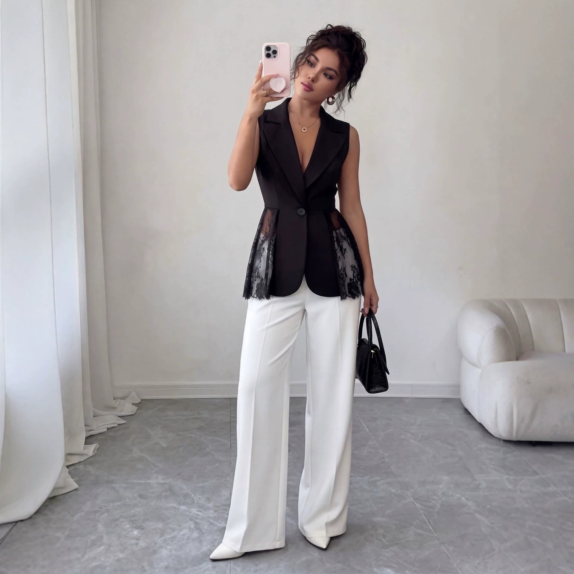 Sleeveless slim fit A-line jacket 