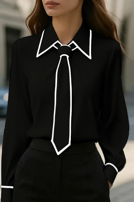 Autumn Fashion Solid Color Commute Tie Design Long Sleeve Shirt Women's Clothing 