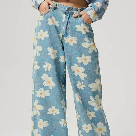 🌸 Women's Vintage Floral Print Straight-Leg Jeans FitiqueFit