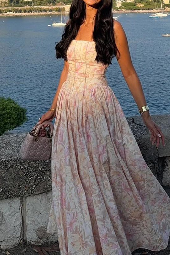 Sexy Printed Strapless Dress Summer Fitted Backless Long Dress Elegant High-End Style Beautiful Summer Dress 