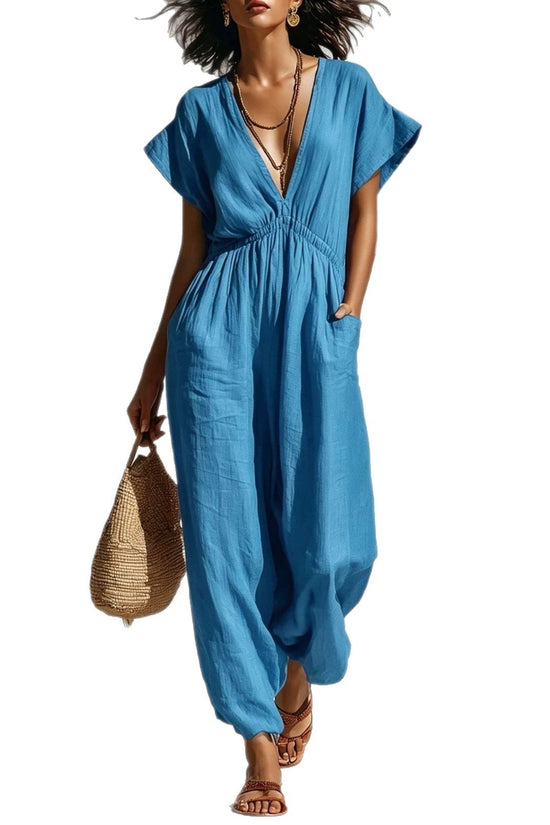 Deep V-neck loose fit pants for women 