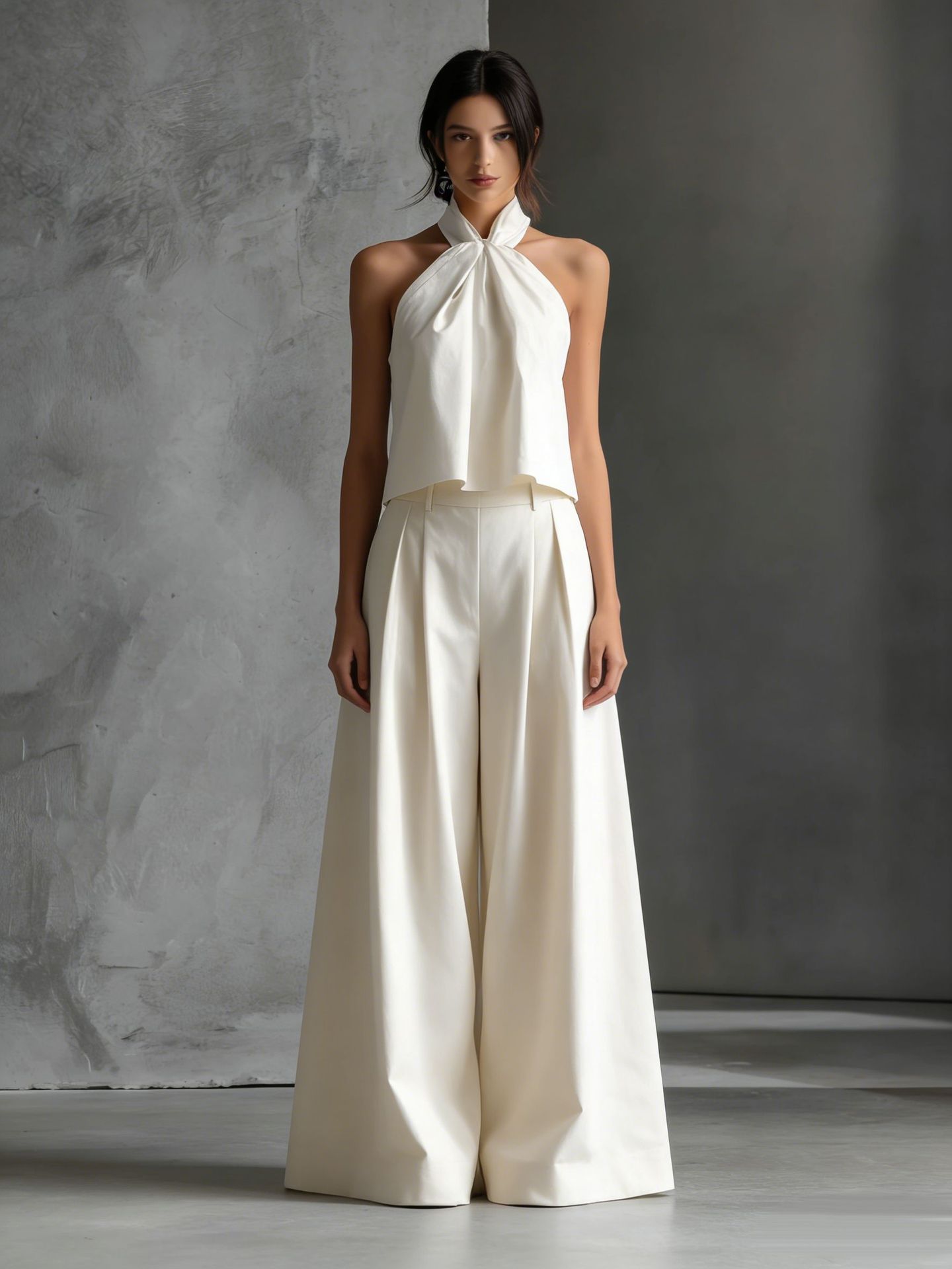 Loose-fitting Sleeveless Top And Wide-leg Pants Two-piece Set 