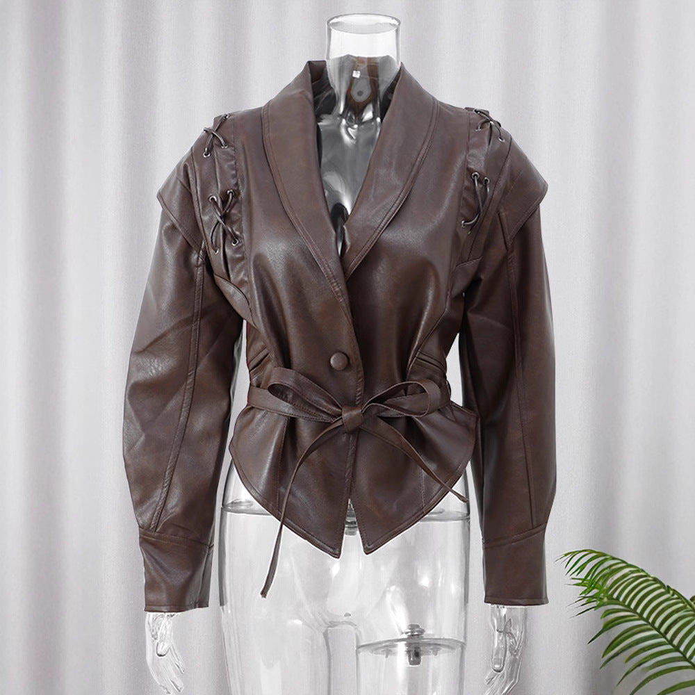 Strap up short long sleeved jacket 