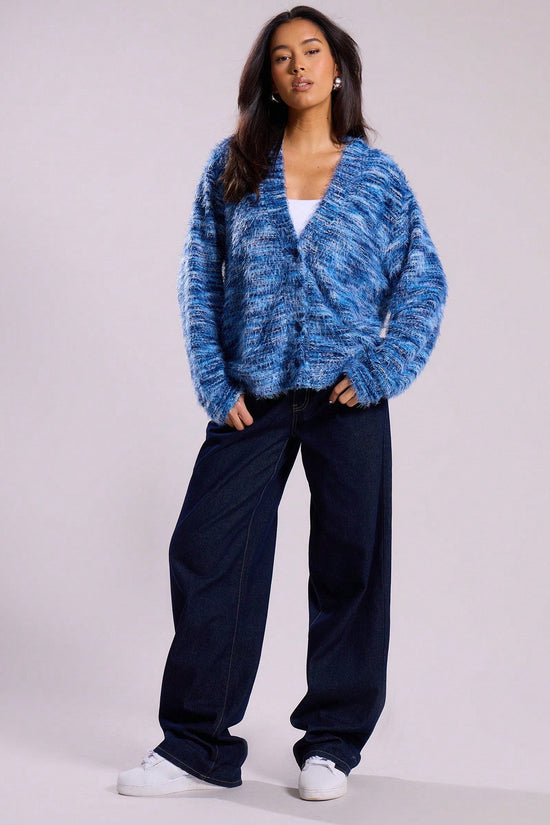 Vintage Deep V-Neck Fleece Cardigan – Long Sleeve Color-Block 
