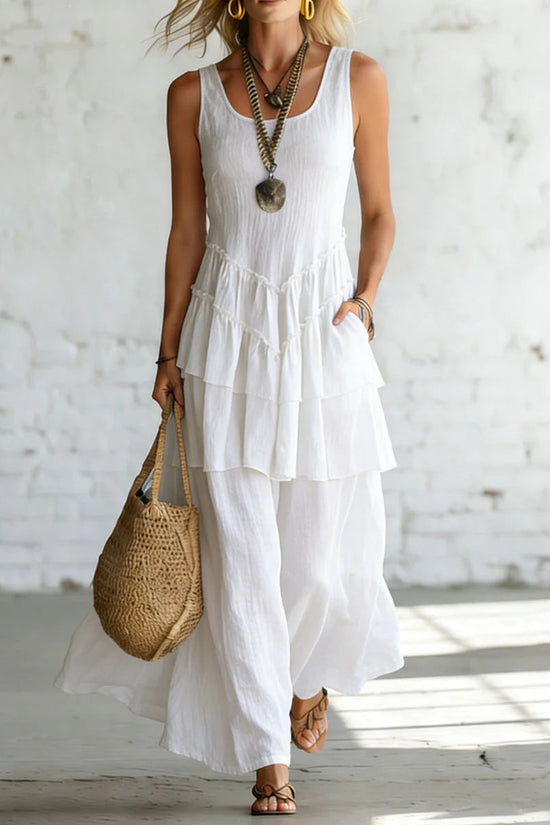 Cotton-linen Loose-fit Maxi Dress With A Sleeveless Design 