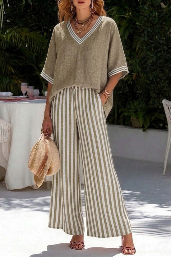 Tunic-style Striped Casual Trousers Womens Outfit 