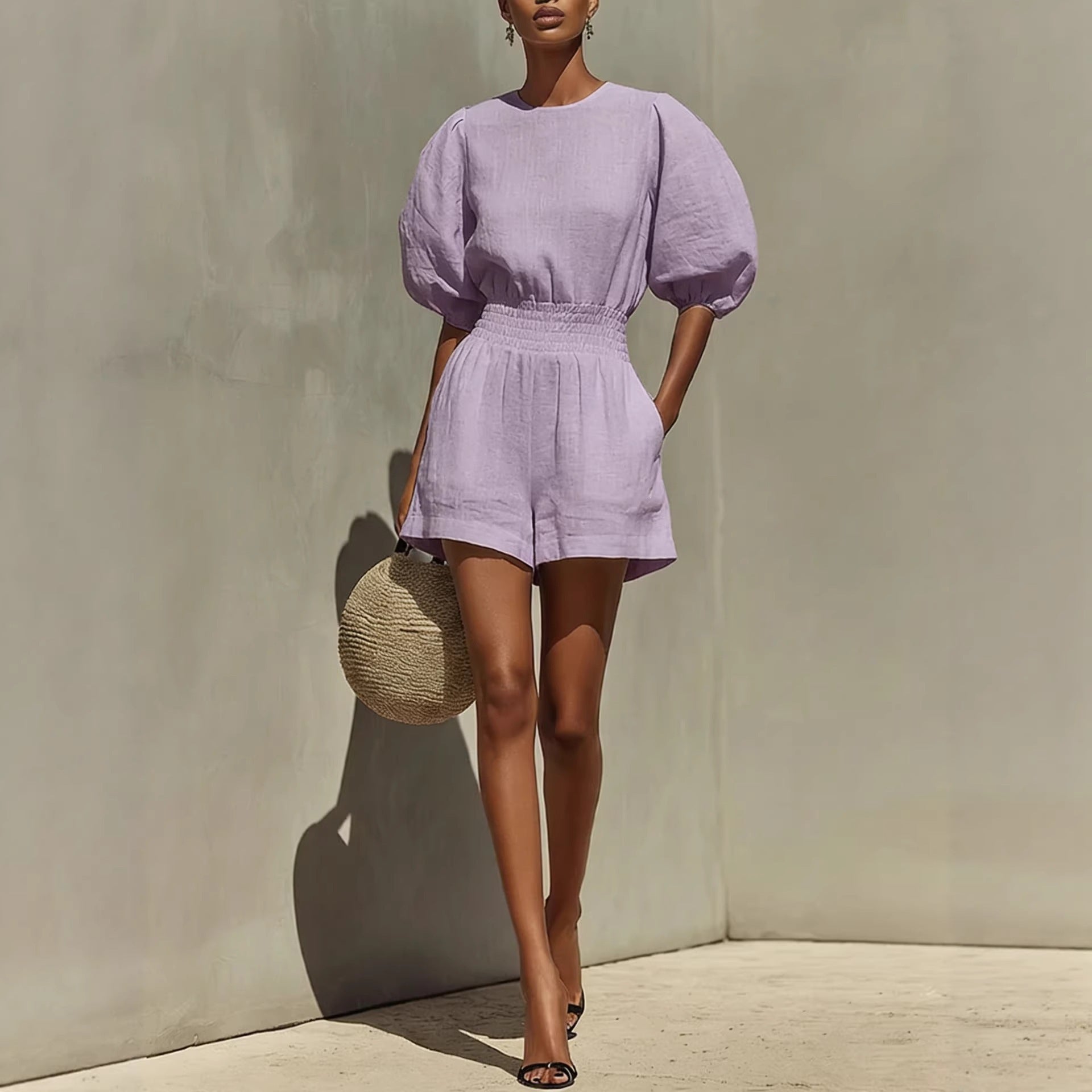 Women's Puff-Sleeve Casual Fashionable Comfortable Set 
