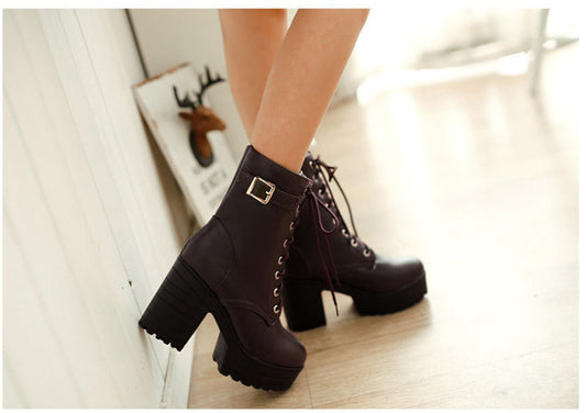 Large Size Thick Heel High Heel PU Martin Boots CJ
