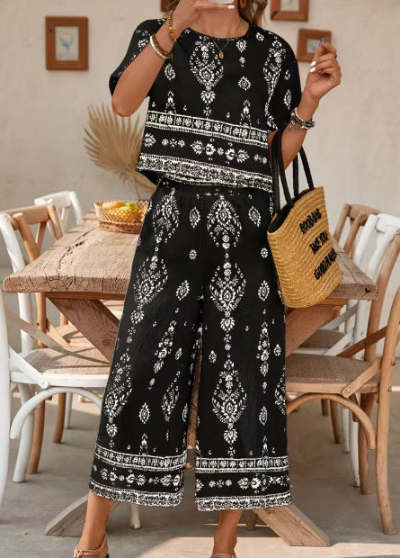 Women's Contrast-Colored Ethnic-Style Printed Set 