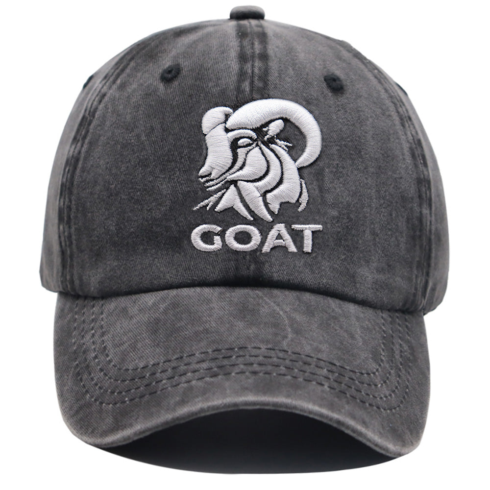 2pcs GOAT Ram Embroidered Baseball Cap - Vintage Washed Cotton Hat, Adjustable Unstructured Low Profile, Casual Outdoor Cap For Men Women 