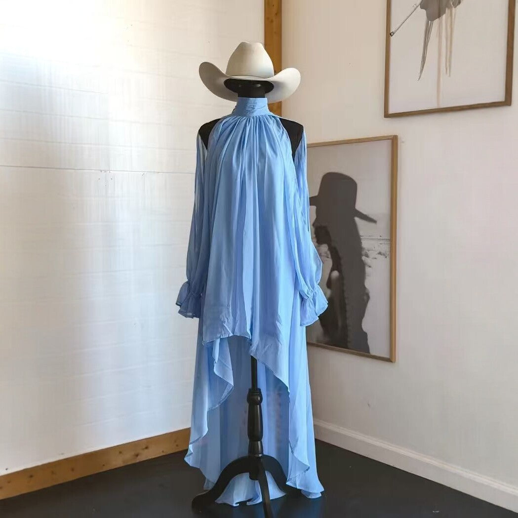 High-neck Irregular Chiffon Dress 