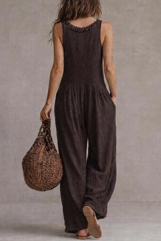 Women's Loose V-Neck Sleeveless Wide-Leg Jumpsuit 