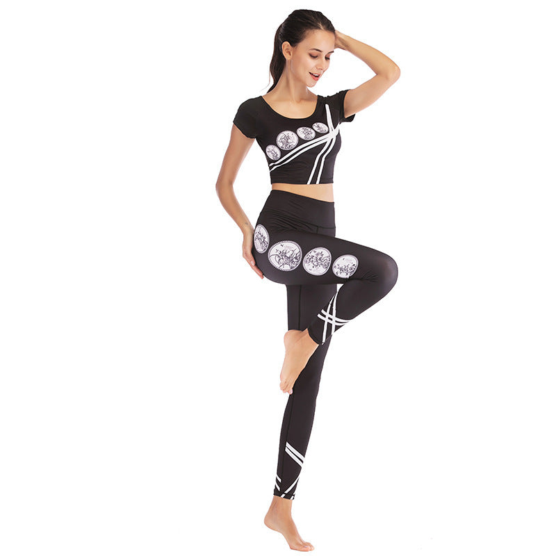 Printed navel short-sleeved quick-drying dance dress FitiqueFit