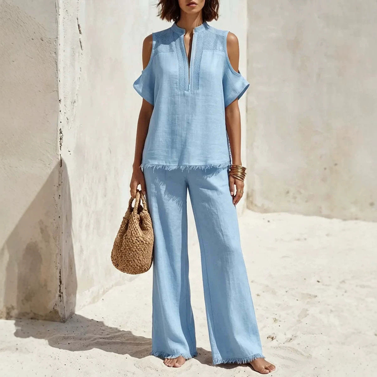 Womens Fashion Short-Sleeve Off-Shoulder Pantsuit 