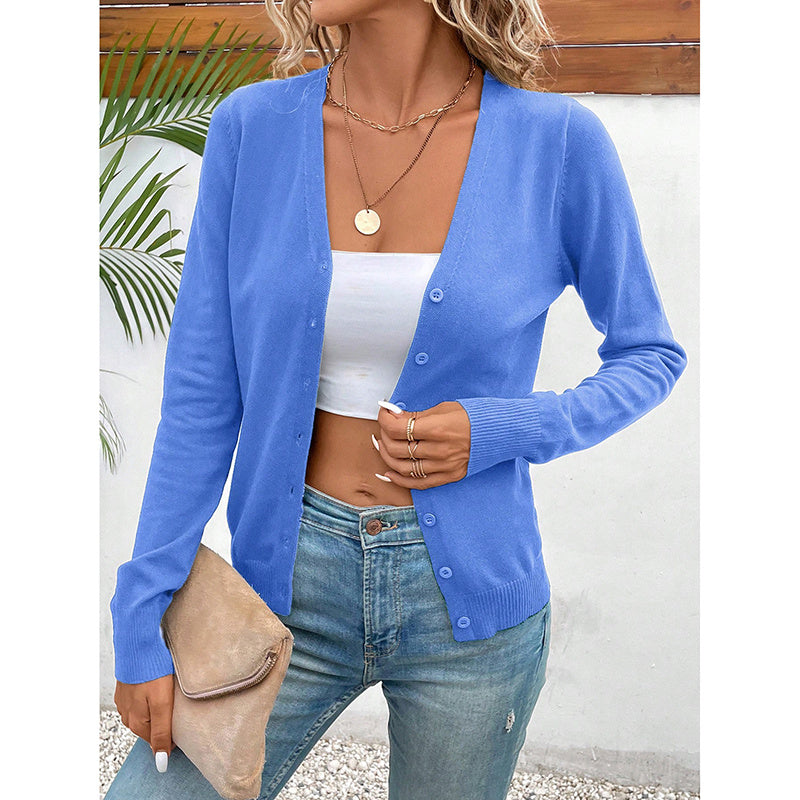 Women’s V‑Neck Button‑Down Cardigan Knit Sweater CJ US