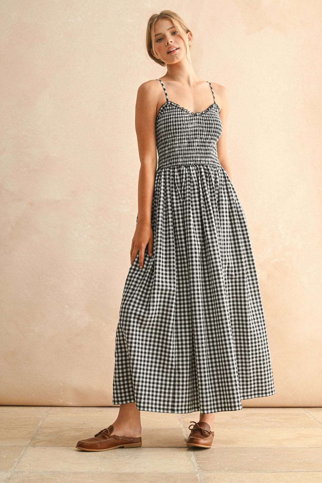 Summer Strap Retro Plaid A-line Slimming Dress for Women with Waist 