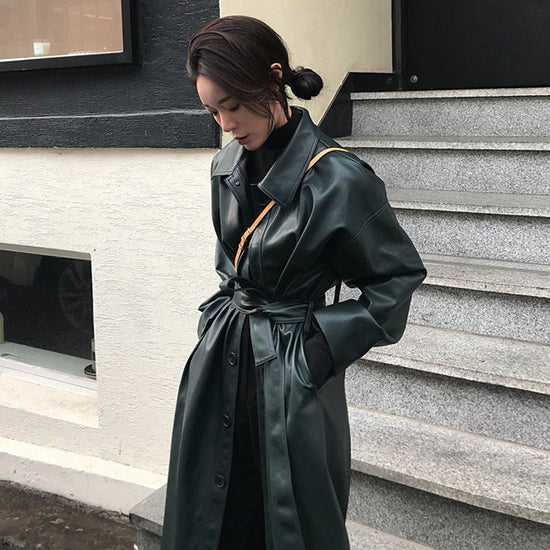 Women Fashion Long Leather Jackets 