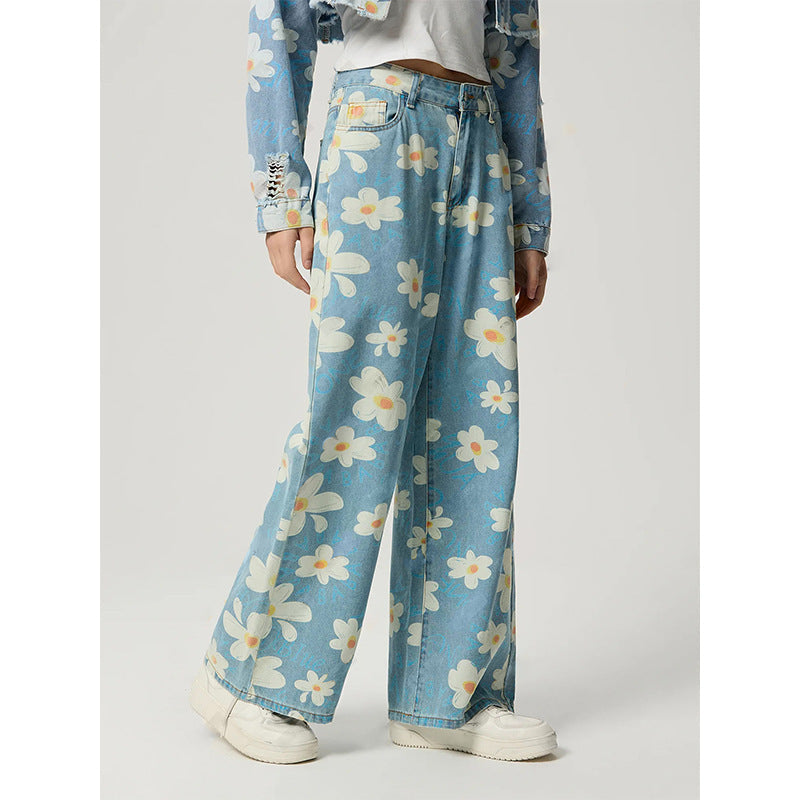 🌸 Women's Vintage Floral Print Straight-Leg Jeans FitiqueFit