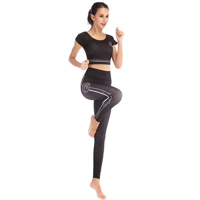 Printed navel short-sleeved quick-drying dance dress FitiqueFit