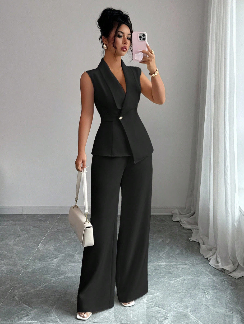 Sleeveless Blazer And Straight-leg Pants Two-piece Set 