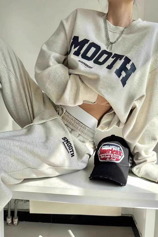 Gray Hoodie And Pants Fashion Running Two-piece Set Trendy 