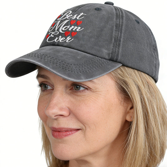 Best Mom Ever Adjustable Embroidered Wash Cotton Cap 