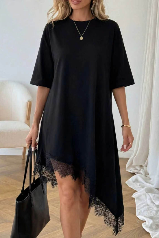 Women's Casual Solid Color Sexy Lace Trim Dress 