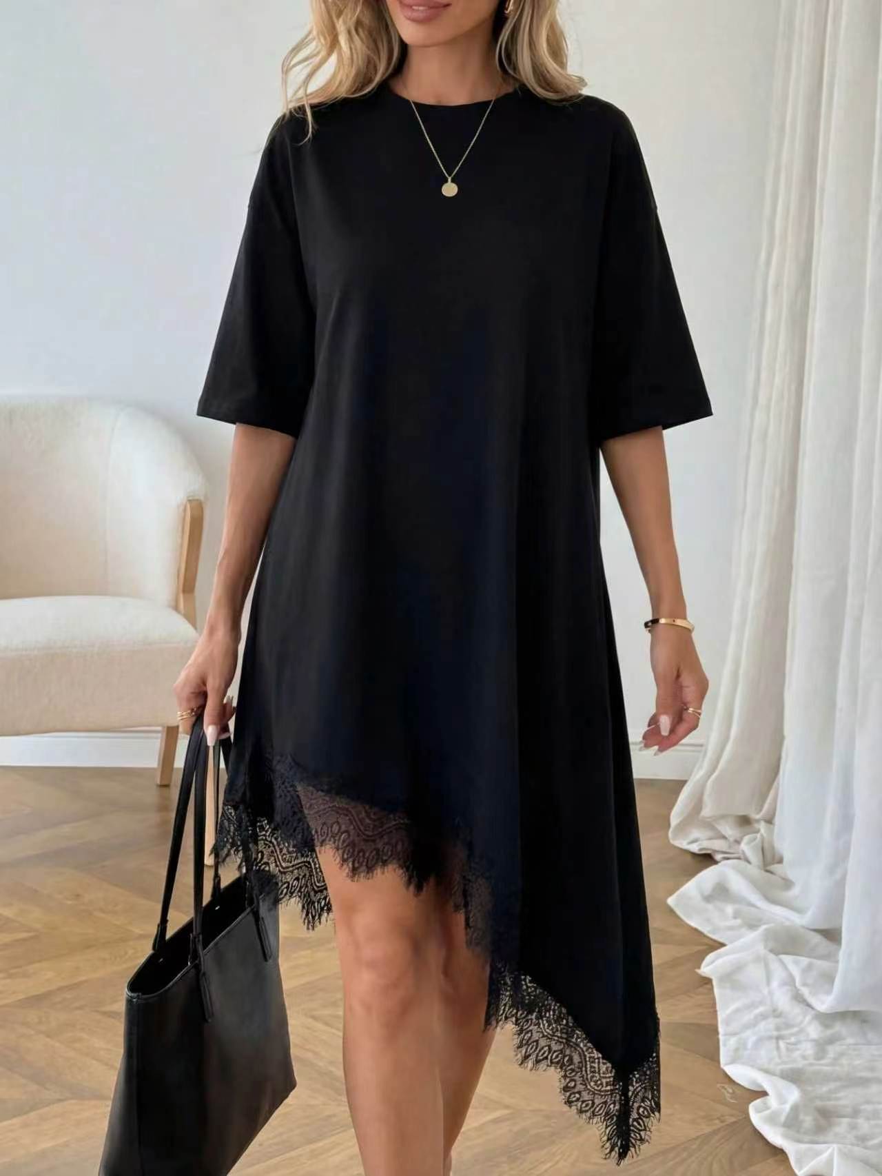 Women's Casual Solid Color Sexy Lace Trim Dress 