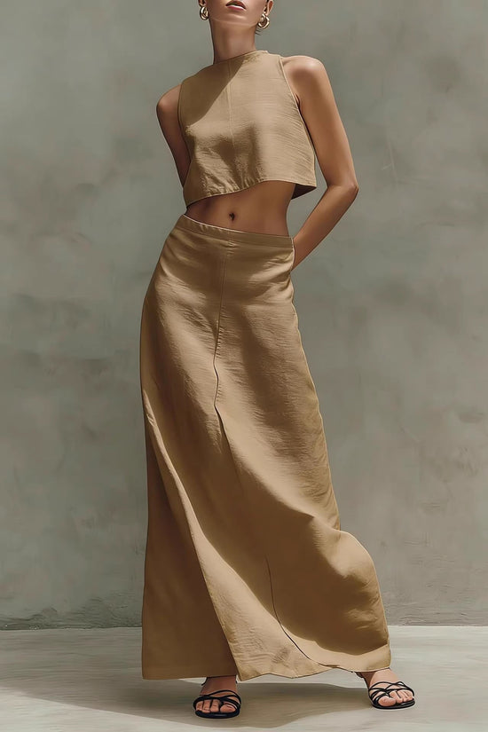 Summer Stylish Slimming Sleeveless Maxi Dress Elegant Two-Piece Set 