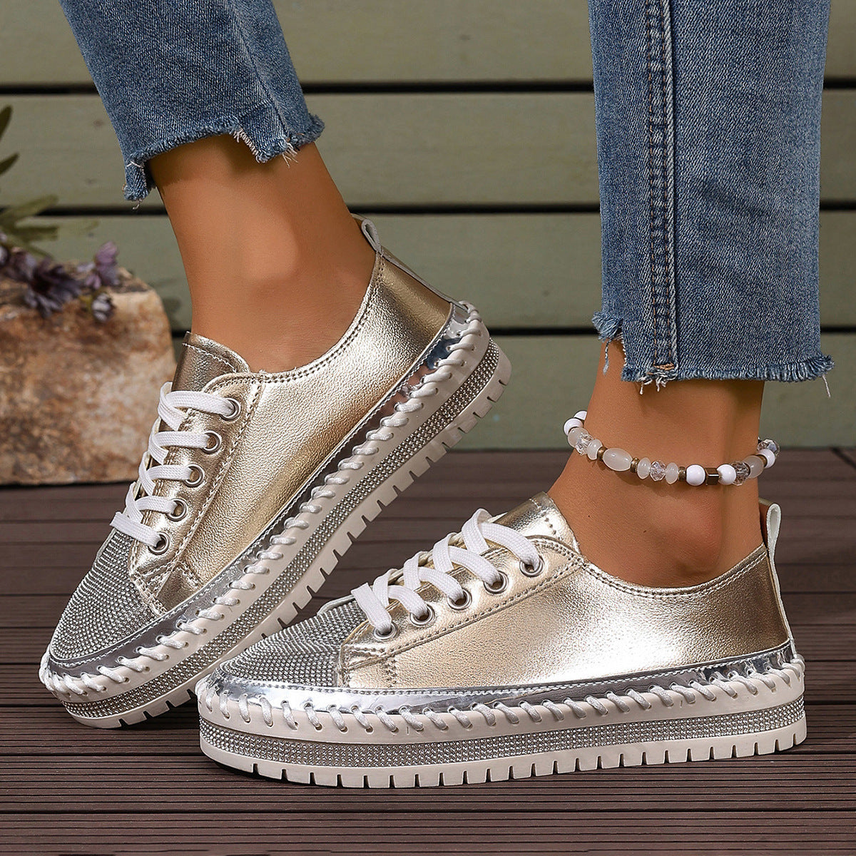 Women’s Plus Size White Sneakers – Chunky Sole Casual Everyday Shoes - FitiqueFit