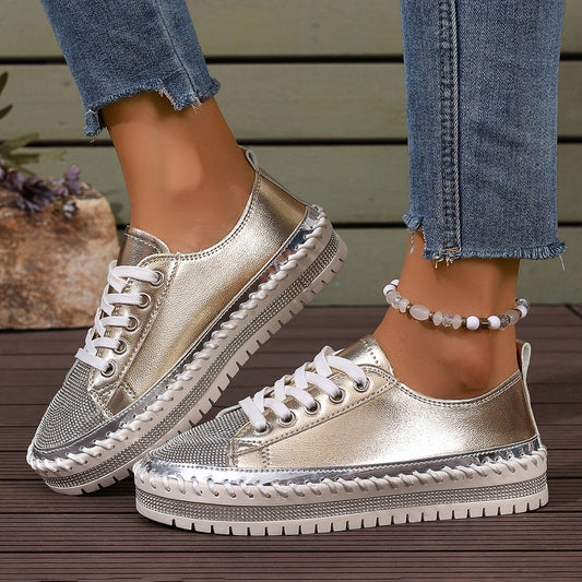 Women’s Plus Size White Sneakers – Chunky Sole Casual Everyday Shoes - FitiqueFit
