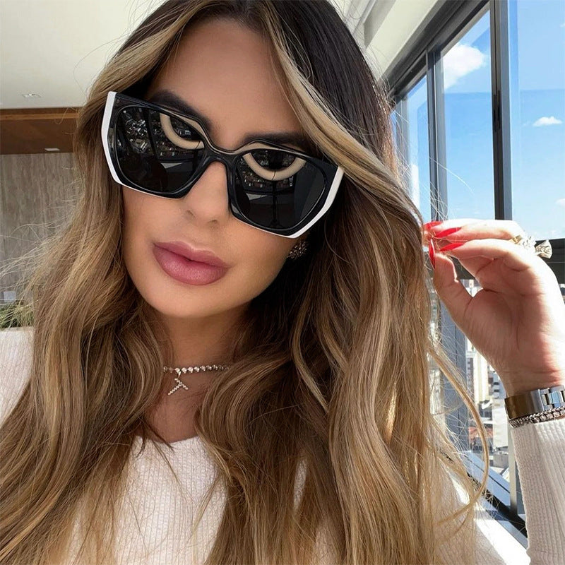 New Fashion Cat-eye Wide Temple Sunglasses for Women, High-end Ins Style, Full-frame UV Protection Sun Glasses 