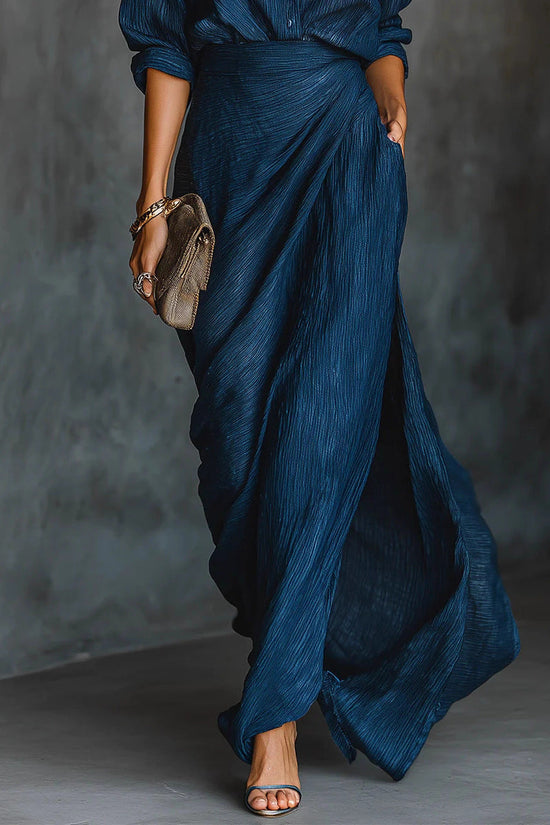 Elegant Chic Sexy Solid Color Irregular Pleated Dress with Belt for Women 