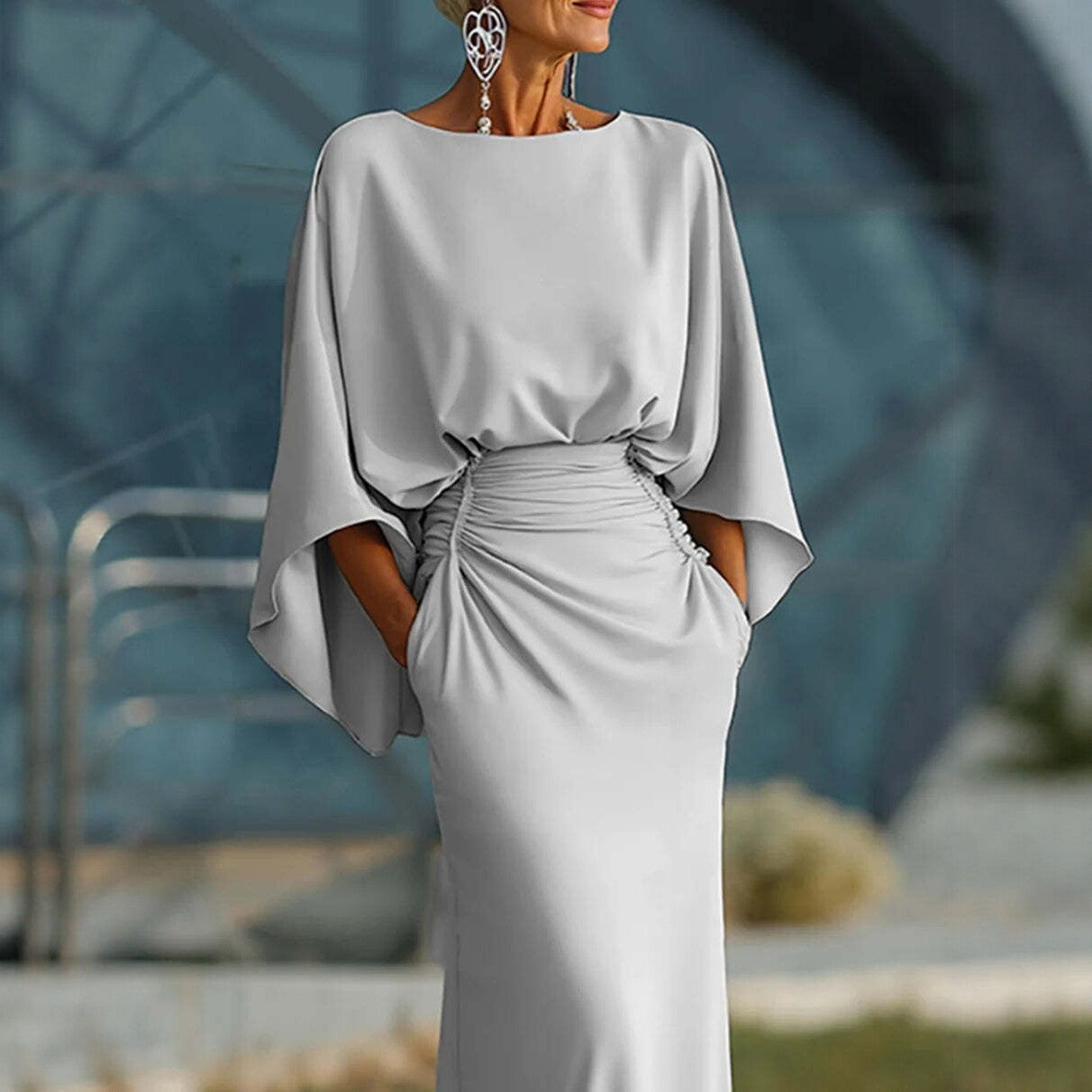 Elegant Backless Pleated Long Dress for Women 