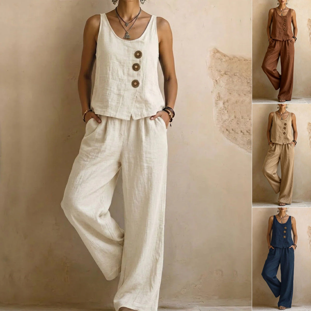 Women's Casual Sleeveless Tank Top And Pants Set 
