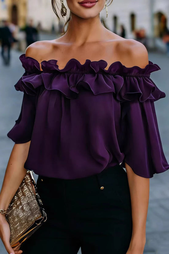 Solid-color Sexy Loose Off-shoulder Shirt 
