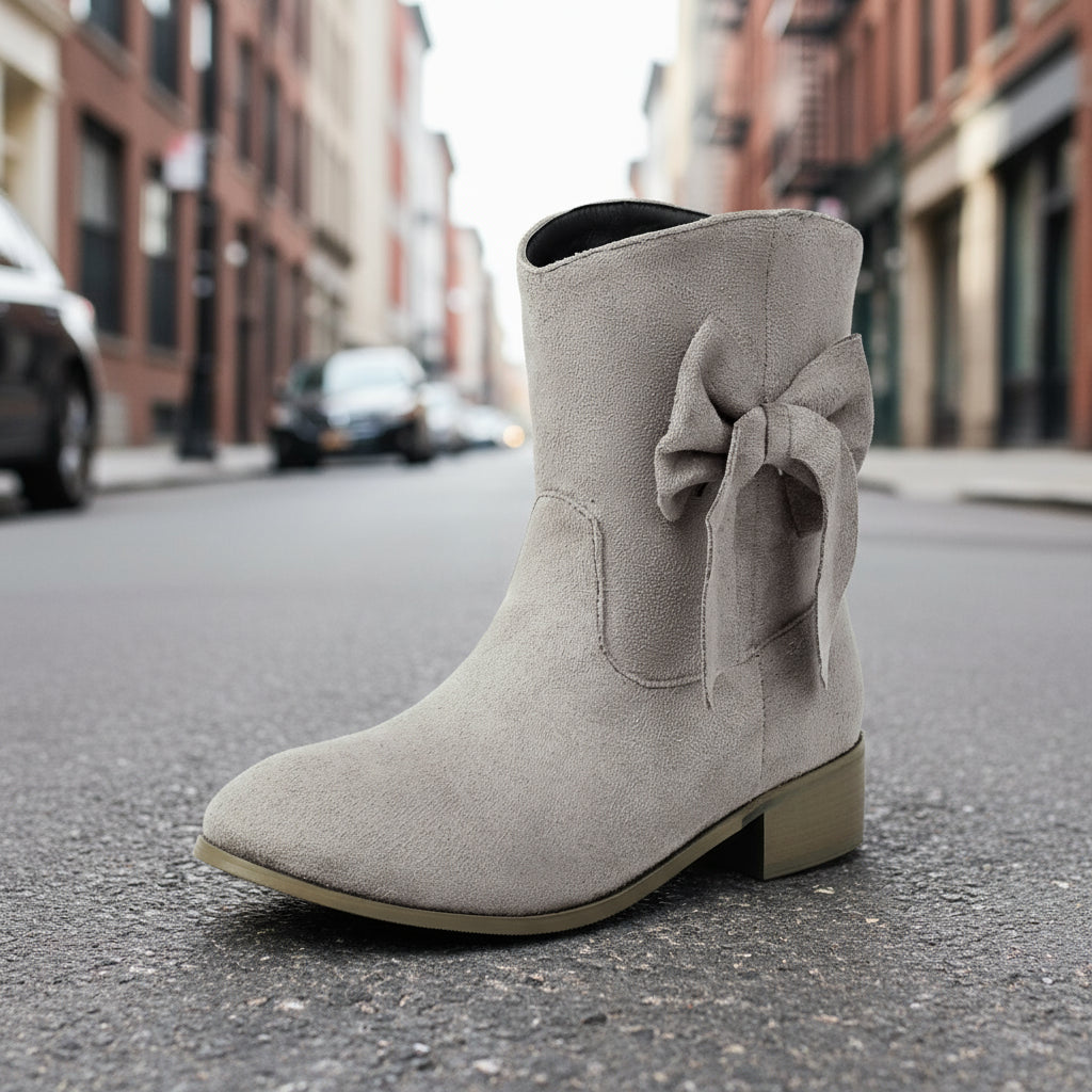 Low Heel Suede Large Size Sweet Bow Casual Boots CJ