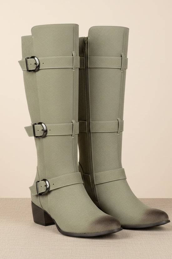 Fashion Winter High Heel Chunky Heel  Belt Buckle Suede Over-the-Knee Women's Boots Made to order, ships in 7 days 