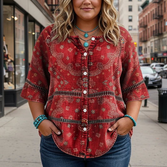 European And American Retro Bohemian Hollow-Out Plus-Size Top 
