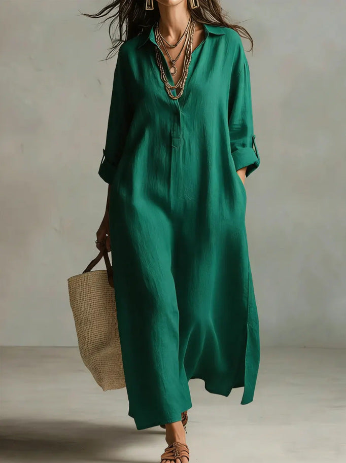 Casual Long-sleeve Shirt Dress, Laid-back Style Dress 