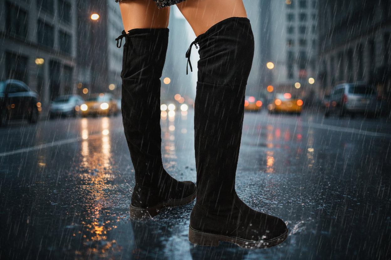 Women’s Elastic Knee-High Boots – Thick Sole Solid Color Fashion Boots - FitiqueFit