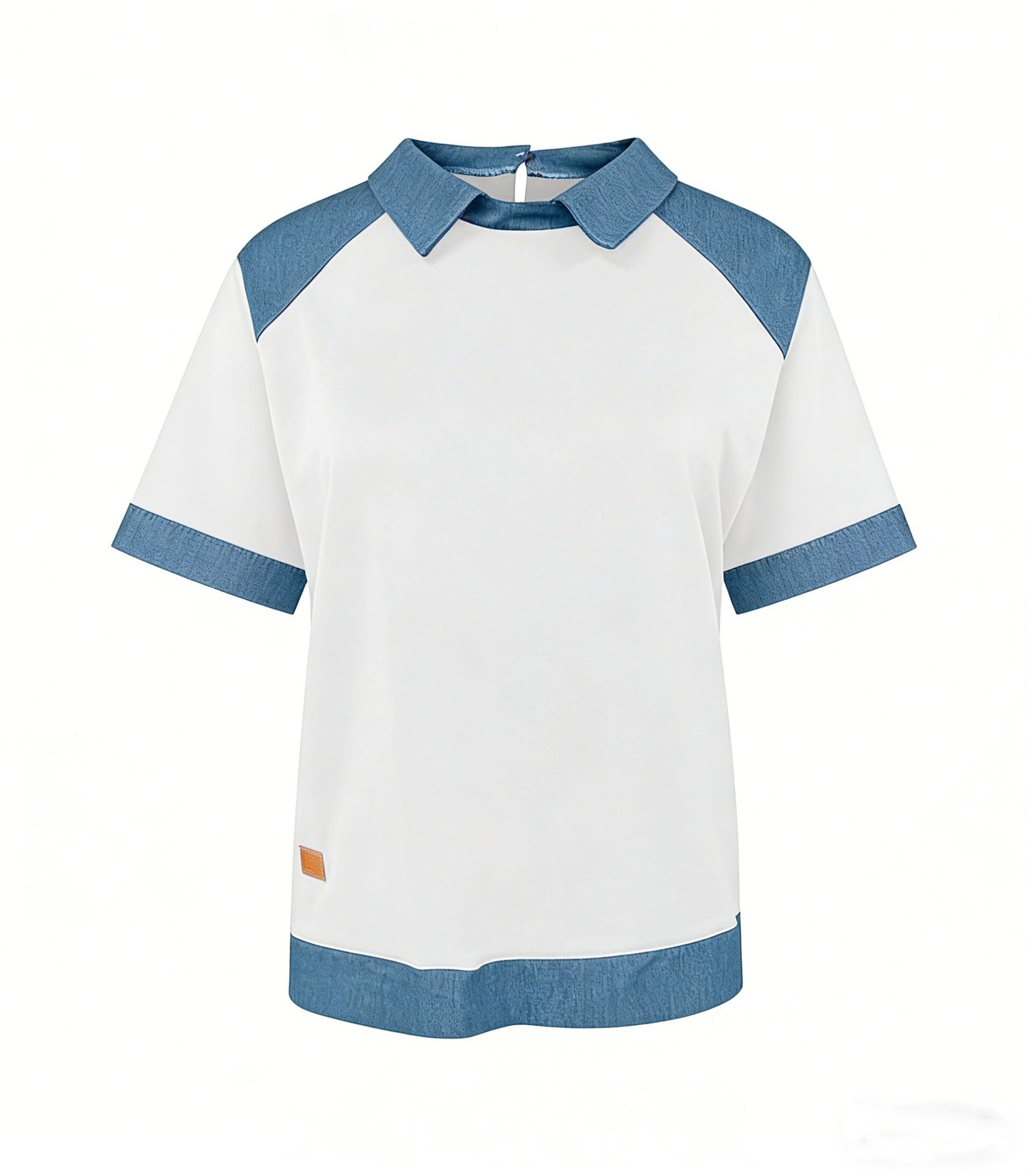 Patchwork Knitted Shirt Short-Sleeve Lapel Button-Up Shirt For Women 