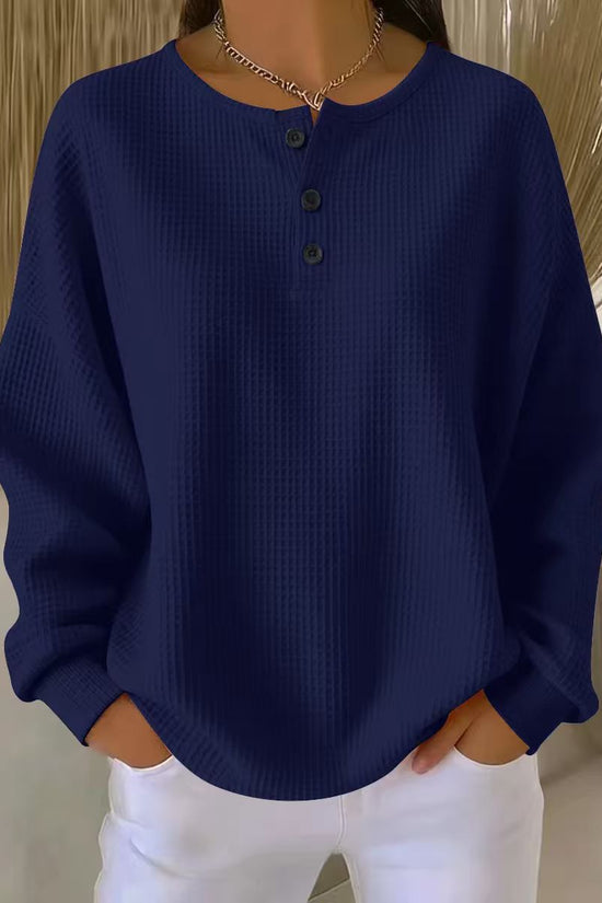 Round neck solid color pullover loose top 