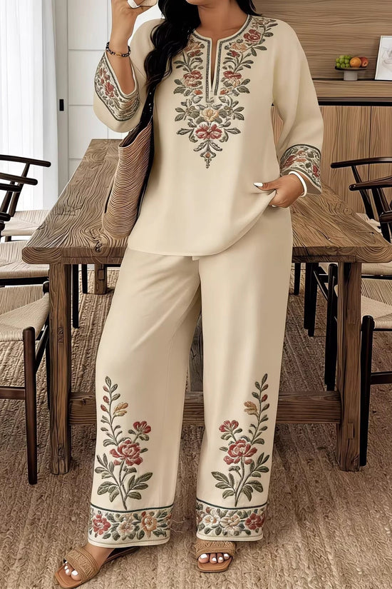 Long-sleeve Lace Floral Long-sleeve Ethnic-style Middle Eastern Set 