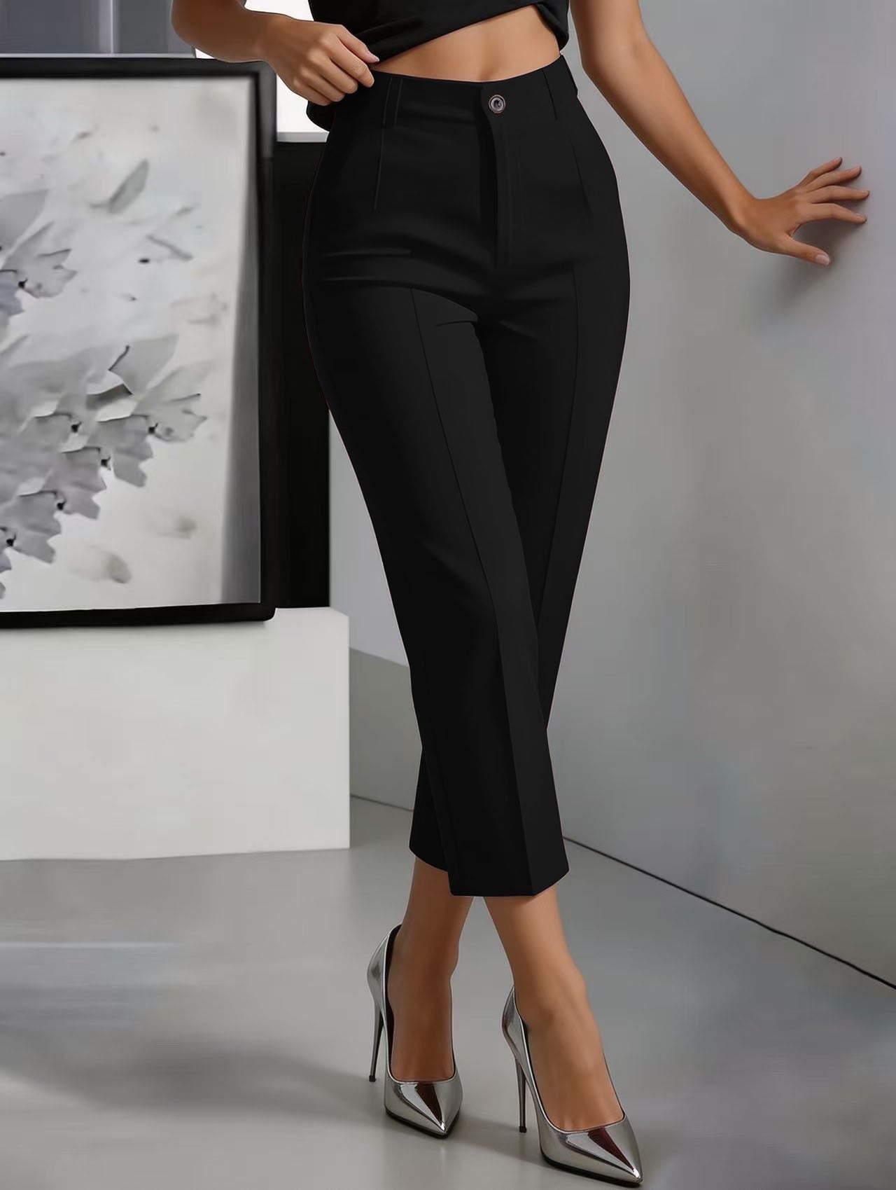 Women's High-Waisted Drapey Straight-Leg Pants 